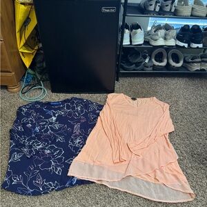 new directions Peach Layered Blouse & Navy Floral Long-Sleeve Top